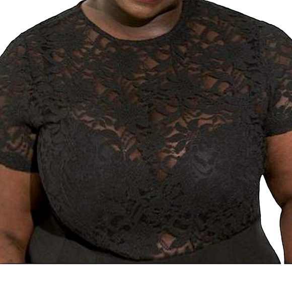 TORRID Deep Black Sheer Stretch‎ Lace Crew Neck Tee NWT - Picture 6 of 8